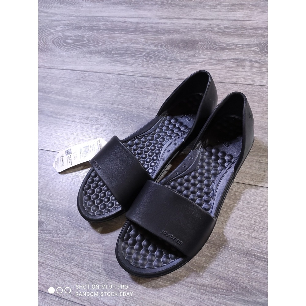 Joybees Friday Flat Adult Size 8 Black Slip On Comfort Sandals Women